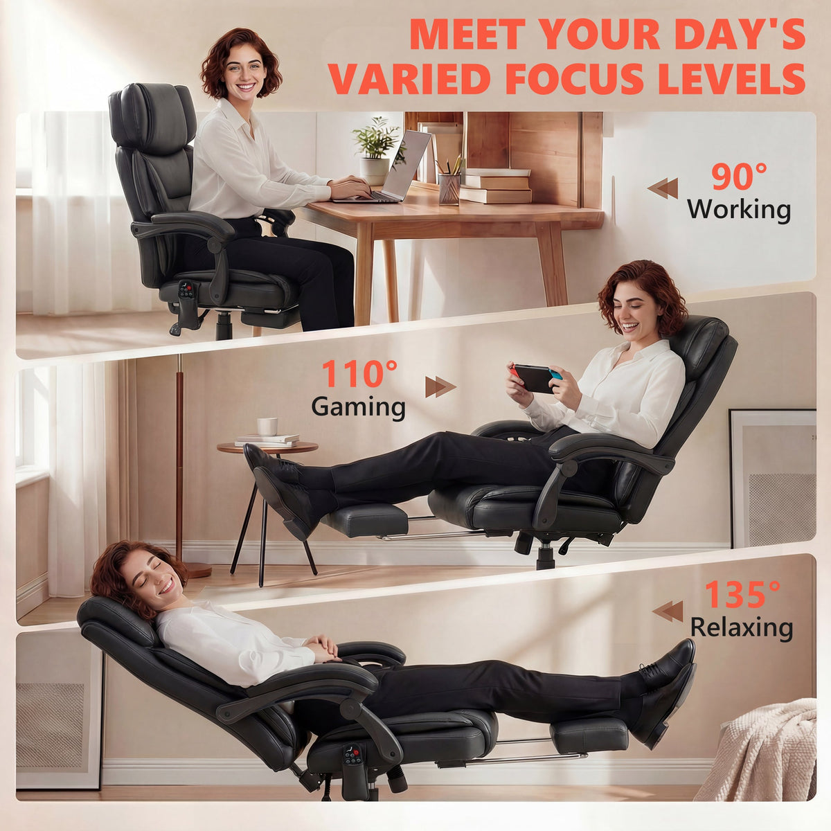 High Back Vibration Massage Office Chair with Heat, Reclining Back & Footrest - Image 8