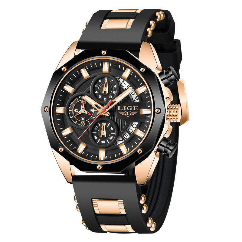 Waterproof Quartz Chronograph Wristwatch - Gold black
