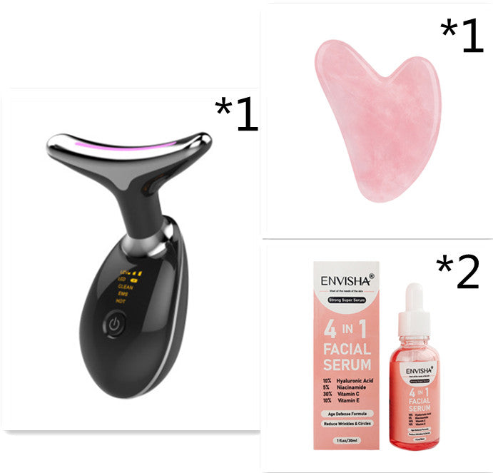 EMS Thermal LED Microcurrent Beauty Device Neck & Face Massager - Black Set2