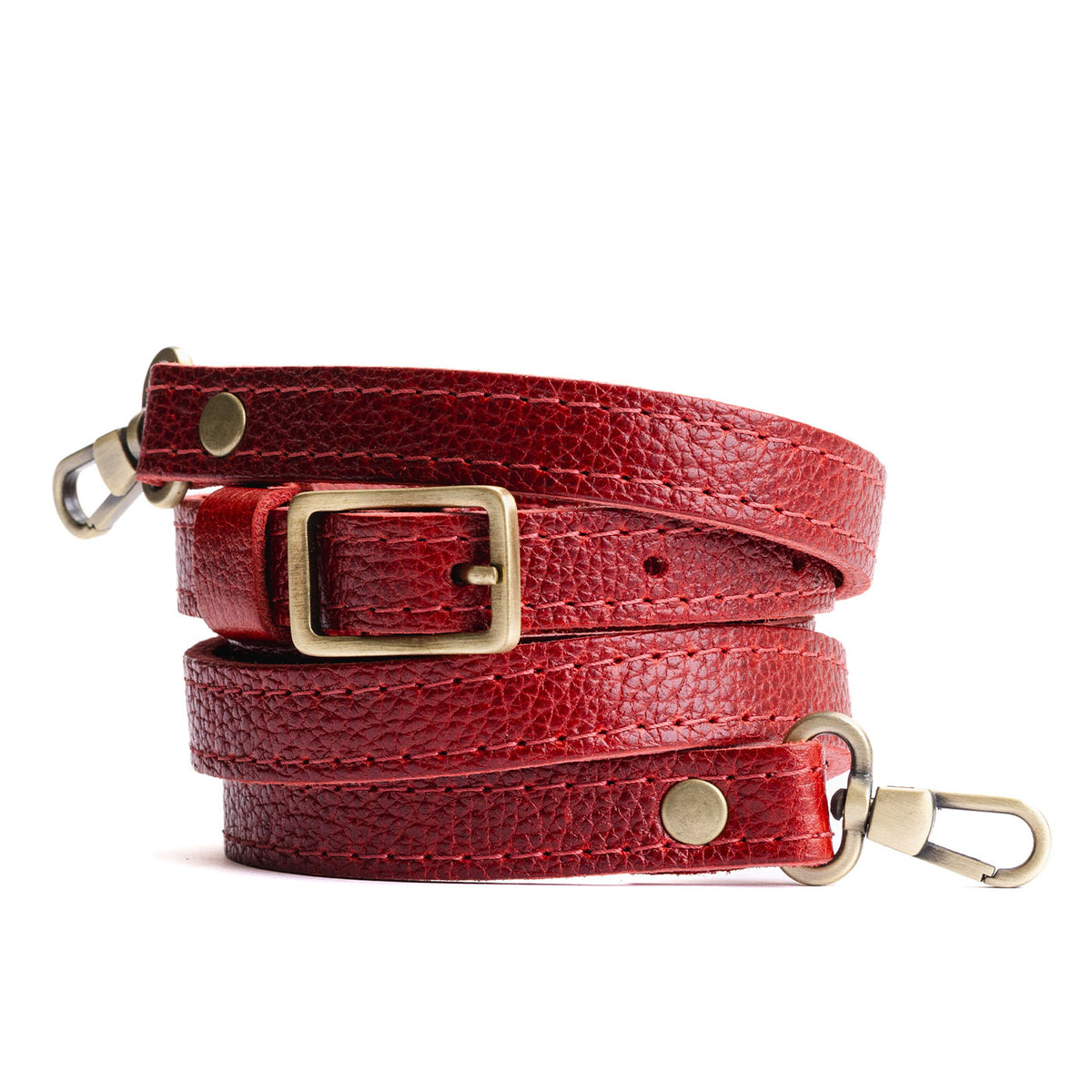 Small Leather Crossbody Strap - Chili Red