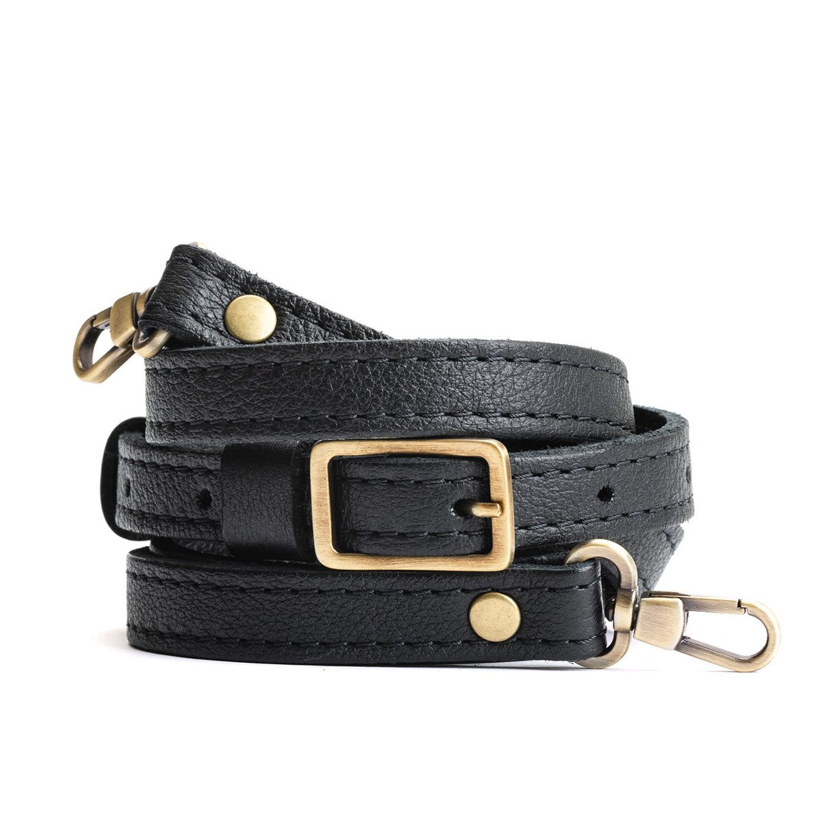 Small Leather Crossbody Strap - Pebbled--black