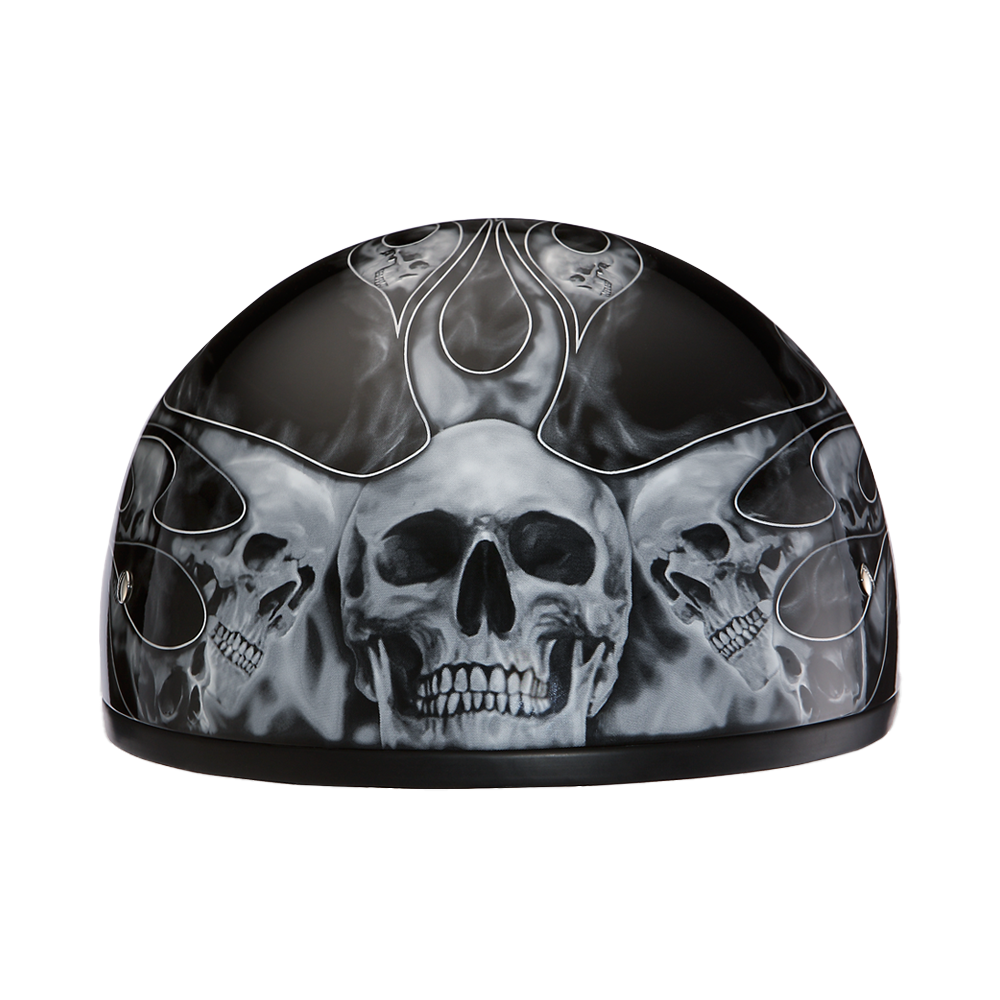 DOT Approved Daytona Motorcycle Half Face Helmet - Skull Cap Graphics for Men & Women, Scooters, ATVs, UTVs & Choppers - W/ Skull Flames Silver