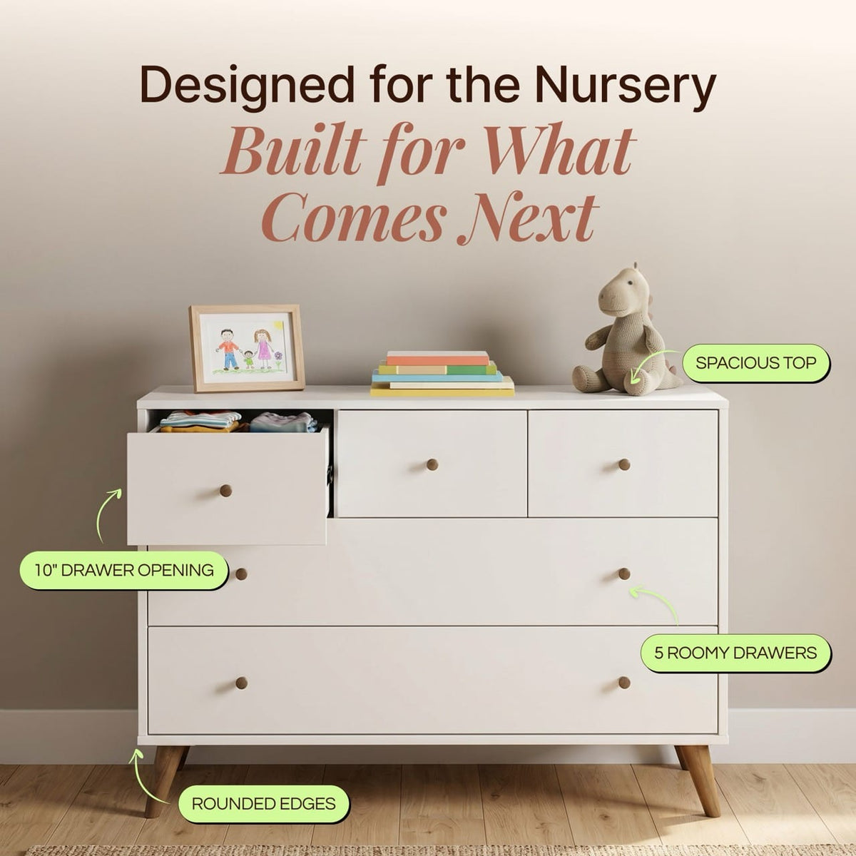 Dadada Austin 5-Drawer Dresser - White / Walnut Oak - Image 9