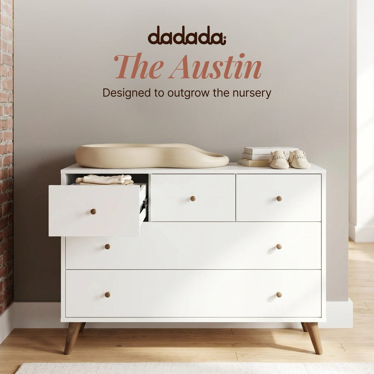 Dadada Austin 5-Drawer Dresser - White / Walnut Oak - Image 5