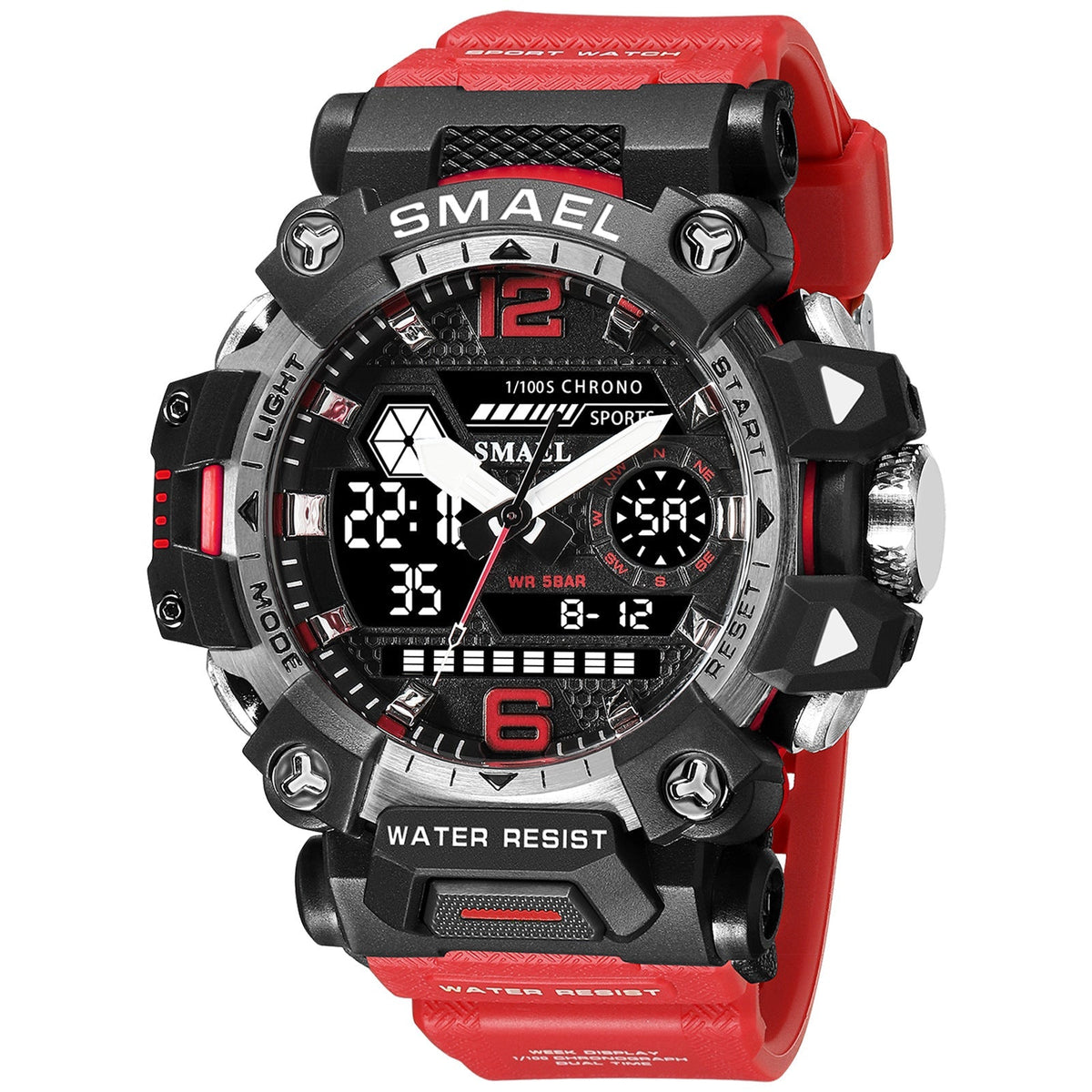 Luminous Waterproof Double Display Electronic Quartz Watch - 8072 Red