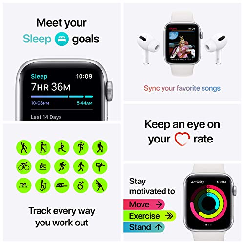 Apple Watch SE (GPS) 44mm Silver Aluminum Case with White Sport Band - MYDQ2LL/A - Image 5