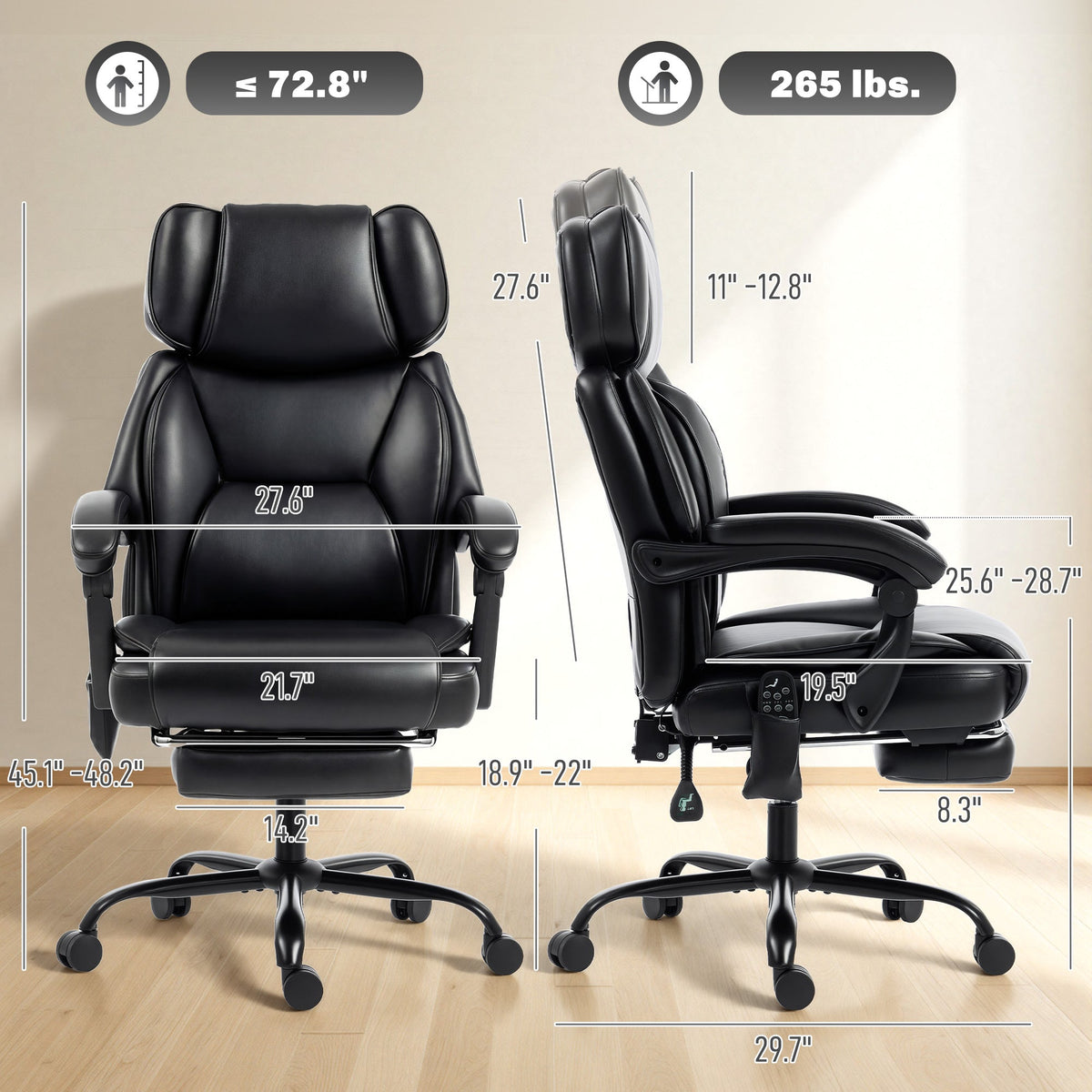 High Back Vibration Massage Office Chair with Heat, Reclining Back & Footrest - Image 4