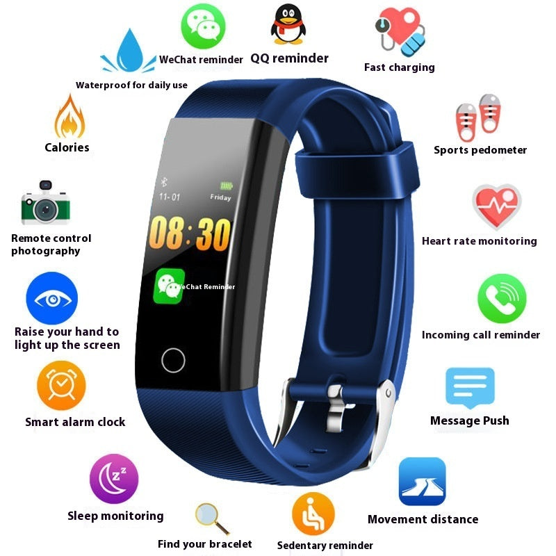 Men & Women Smart Blood Pressure & Heart Rate Fitness Bracelet - Blue