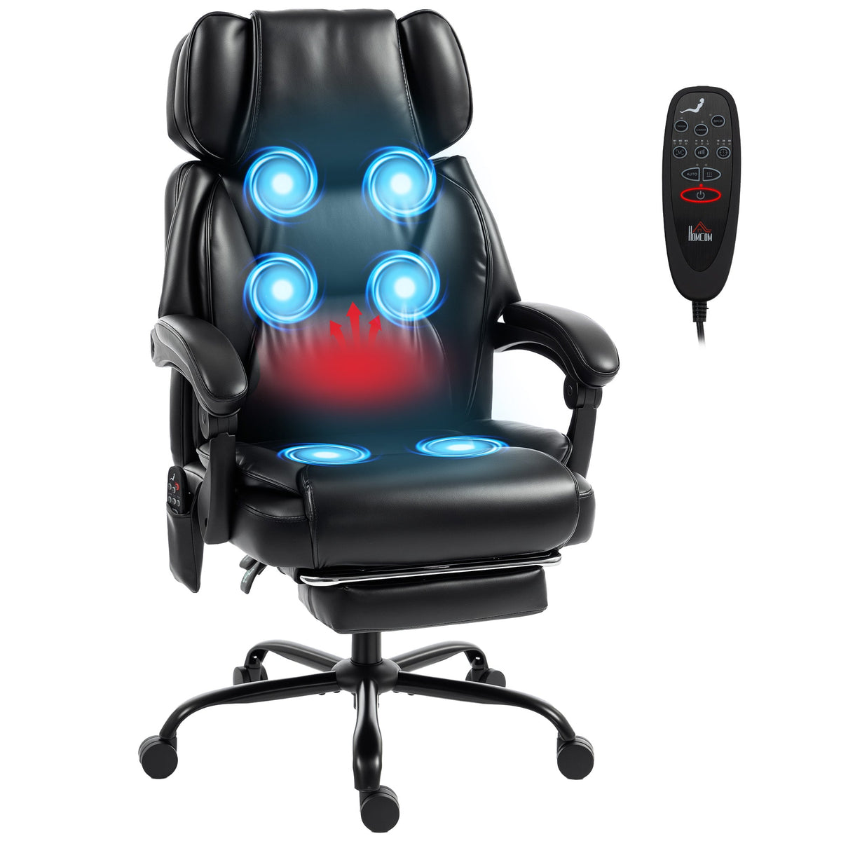 High Back Vibration Massage Office Chair with Heat, Reclining Back & Footrest - Image 9