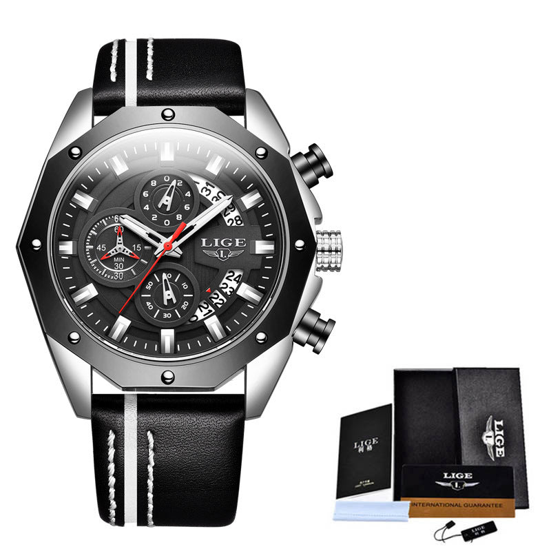 Waterproof Quartz Chronograph Wristwatch - Belt silver black