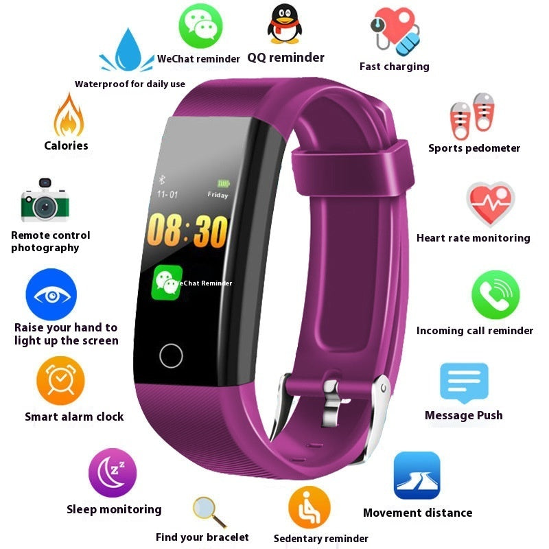 Men & Women Smart Blood Pressure & Heart Rate Fitness Bracelet - Purple