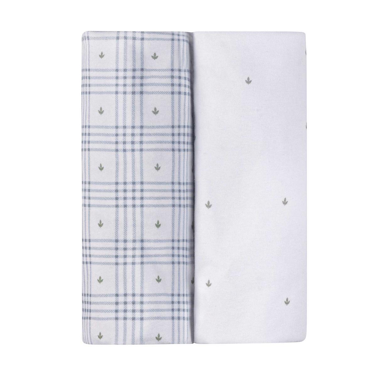 Ely's & Co. 2 Pack Waterproof Bassinet Sheets - Floral Plaid Collection - Blue - Image 2