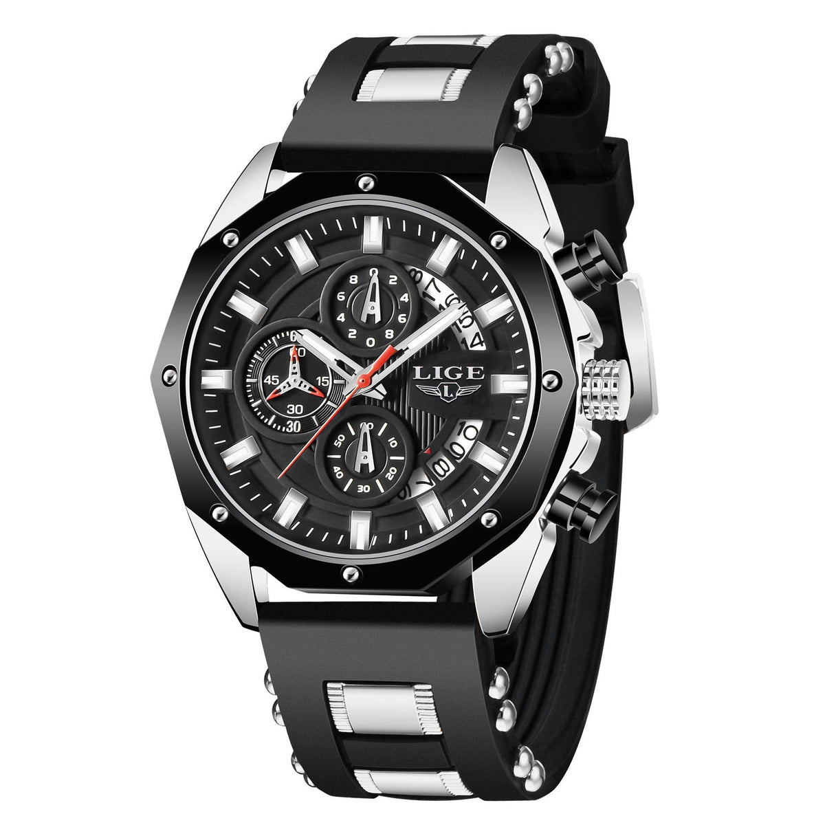 Waterproof Quartz Chronograph Wristwatch - Silver black