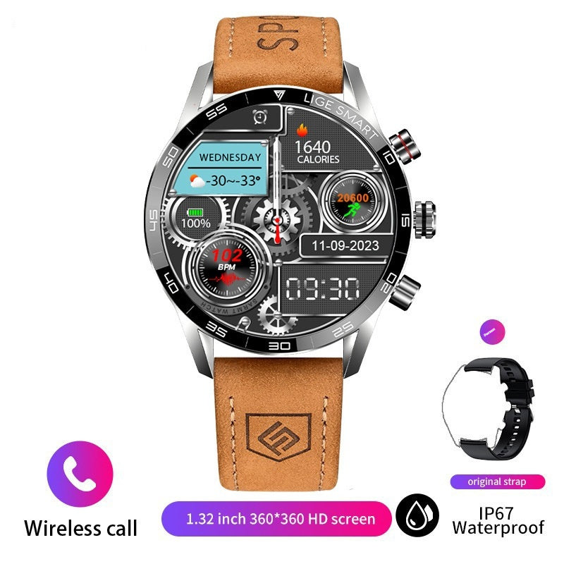Multifunctional Bluetooth Smartwatch For Men With Blood Pressure And Heart Rate Monitoring - Belt Silver Case