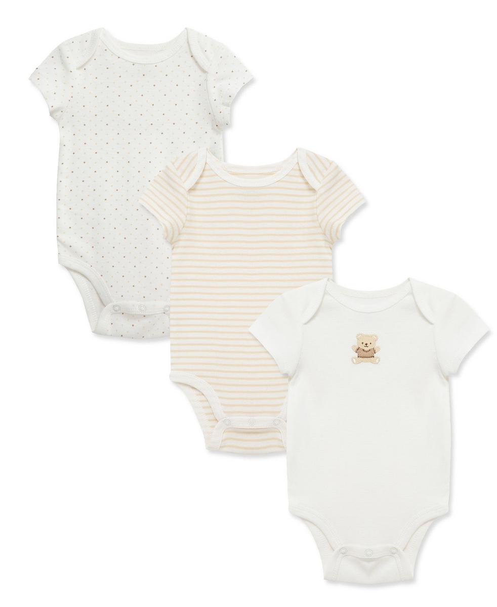 Little Me Gentle Bear 3-Pack Bodysuits - Ivory, NB - Image 6