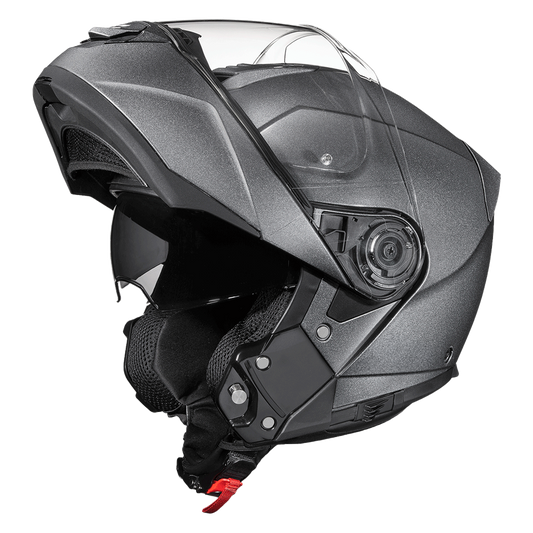 Daytona Glide Modular Motorcycle Helmet - DOT Approved, Bluetooth Ready, Dual Visor, Men/Women/Youth - Gun Metal Grey Metallic
