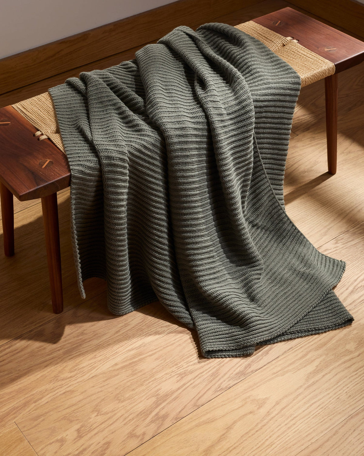 Organic Rib Knit Throw (Thyme) - Image 6