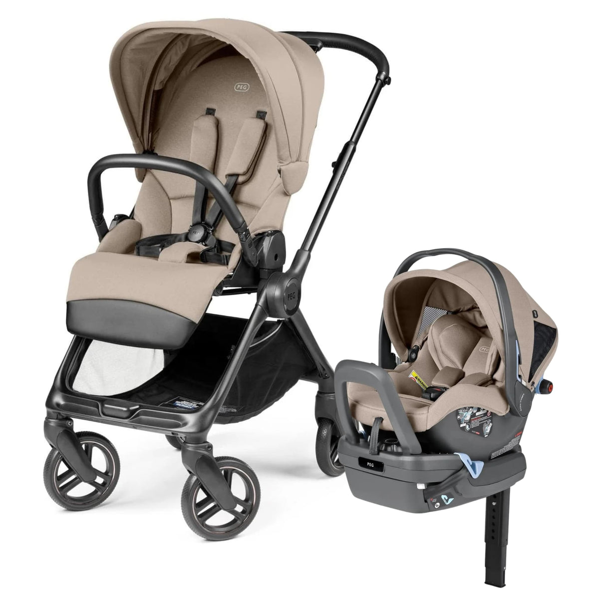 PEG Switch Reversible Handle Stroller + Primo Viaggio Nido Infant Car Seat Travel System Bundle - Desert