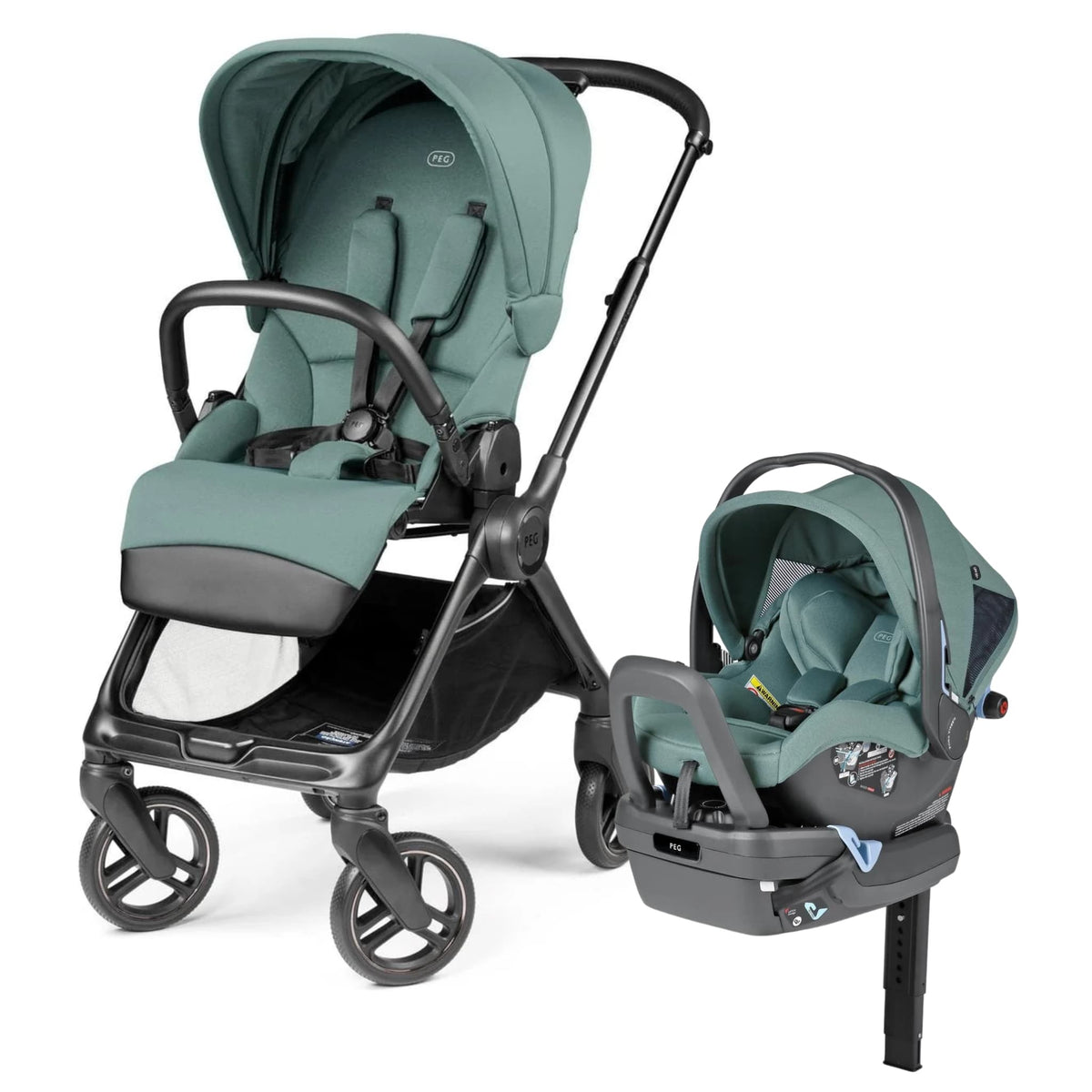 PEG Switch Reversible Handle Stroller + Primo Viaggio Nido Infant Car Seat Travel System Bundle - Jade