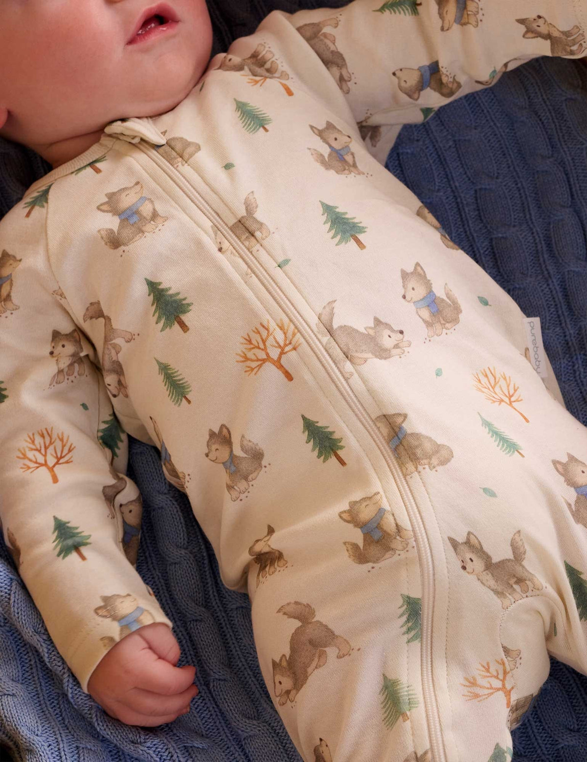 Purebaby 2 Pack Zip Growsuit - Wolf Cub Print, NB - Image 2