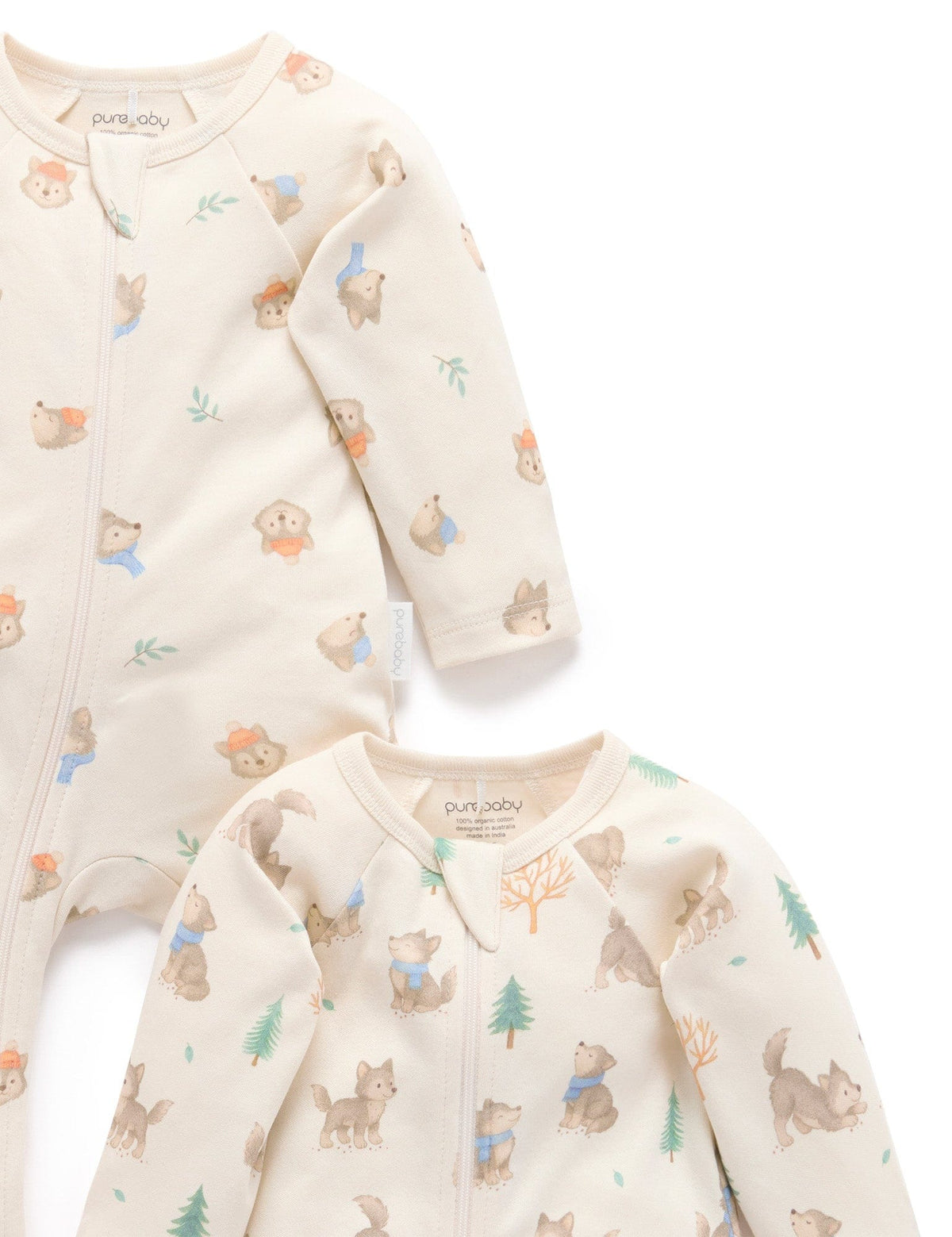 Purebaby 2 Pack Zip Growsuit - Wolf Cub Print, NB - Image 5