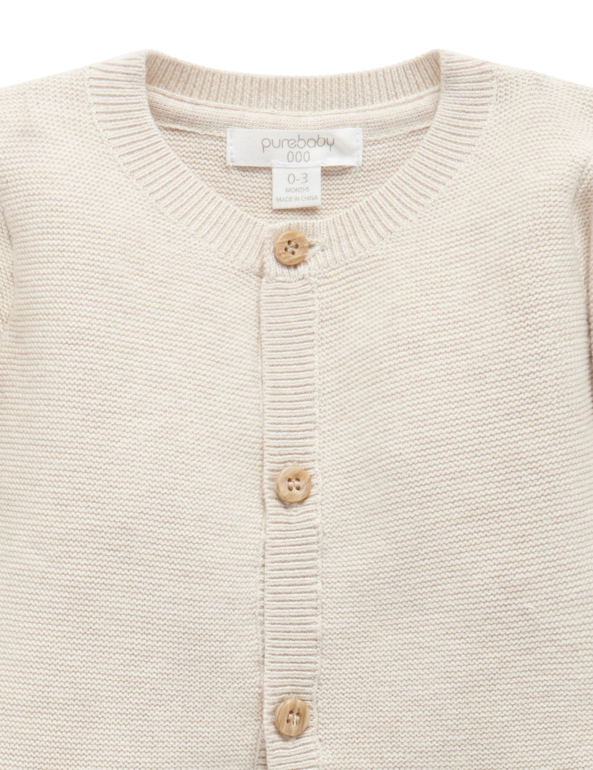 Purebaby Textured Cardigan - Wheat Melange, NB - Image 3
