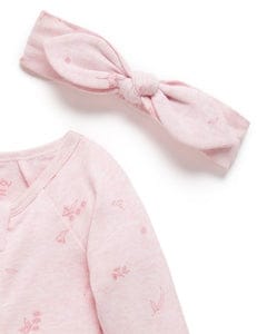 Purebaby Zip Growsuit & Headband Set - Pale Pink Blossom, 0-3M - Image 2