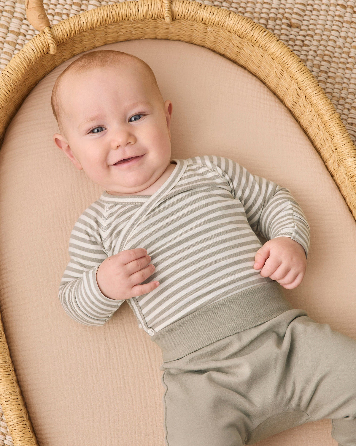Quincy Mae Side Snap Bodysuit + Pant Set - Laurel Stripe, NB - Image 6