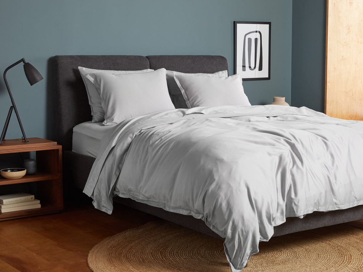 Sateen Duvet Cover Set - Light Grey F/Q - Image 2