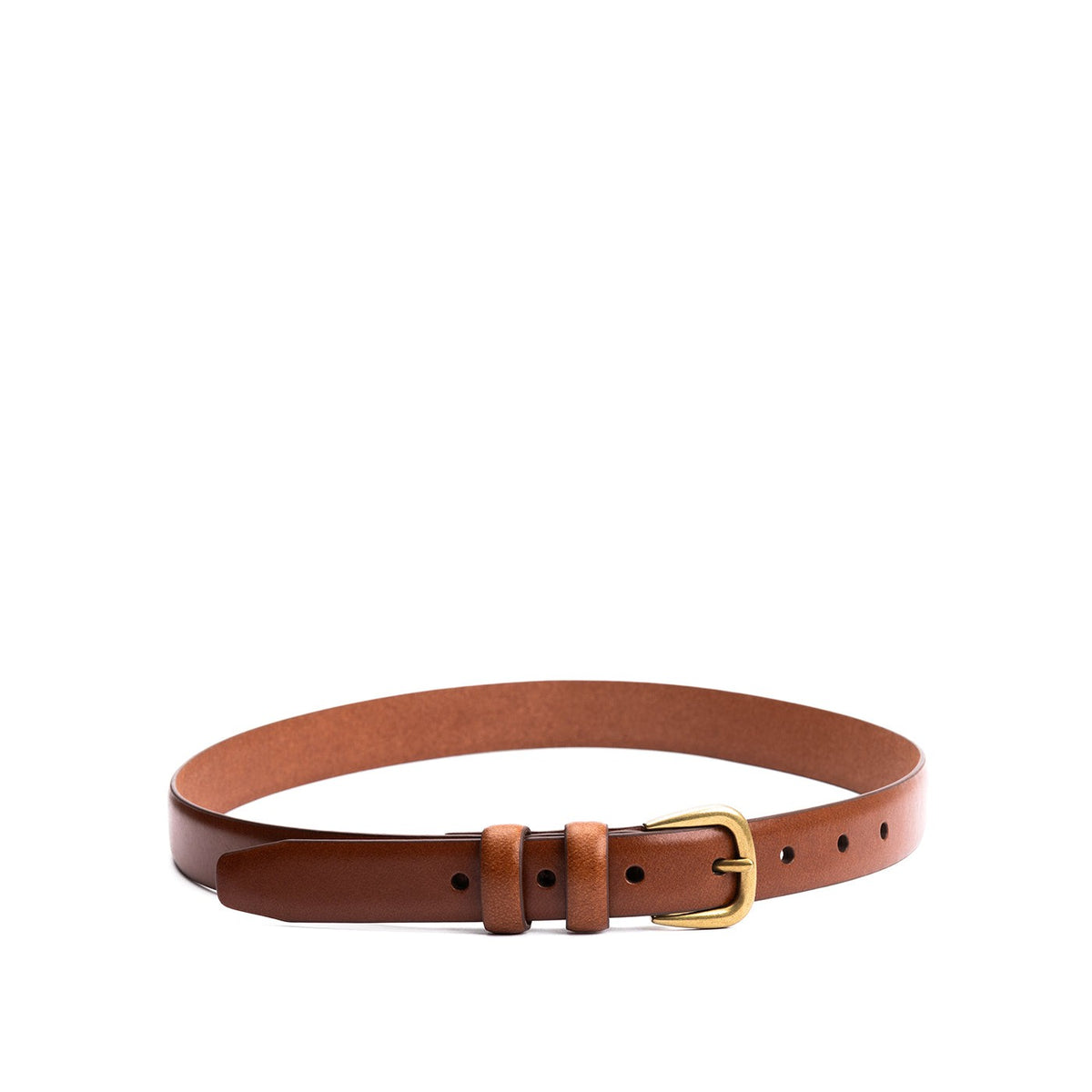 Women's Slim Double Loop Leather Belt - Amber