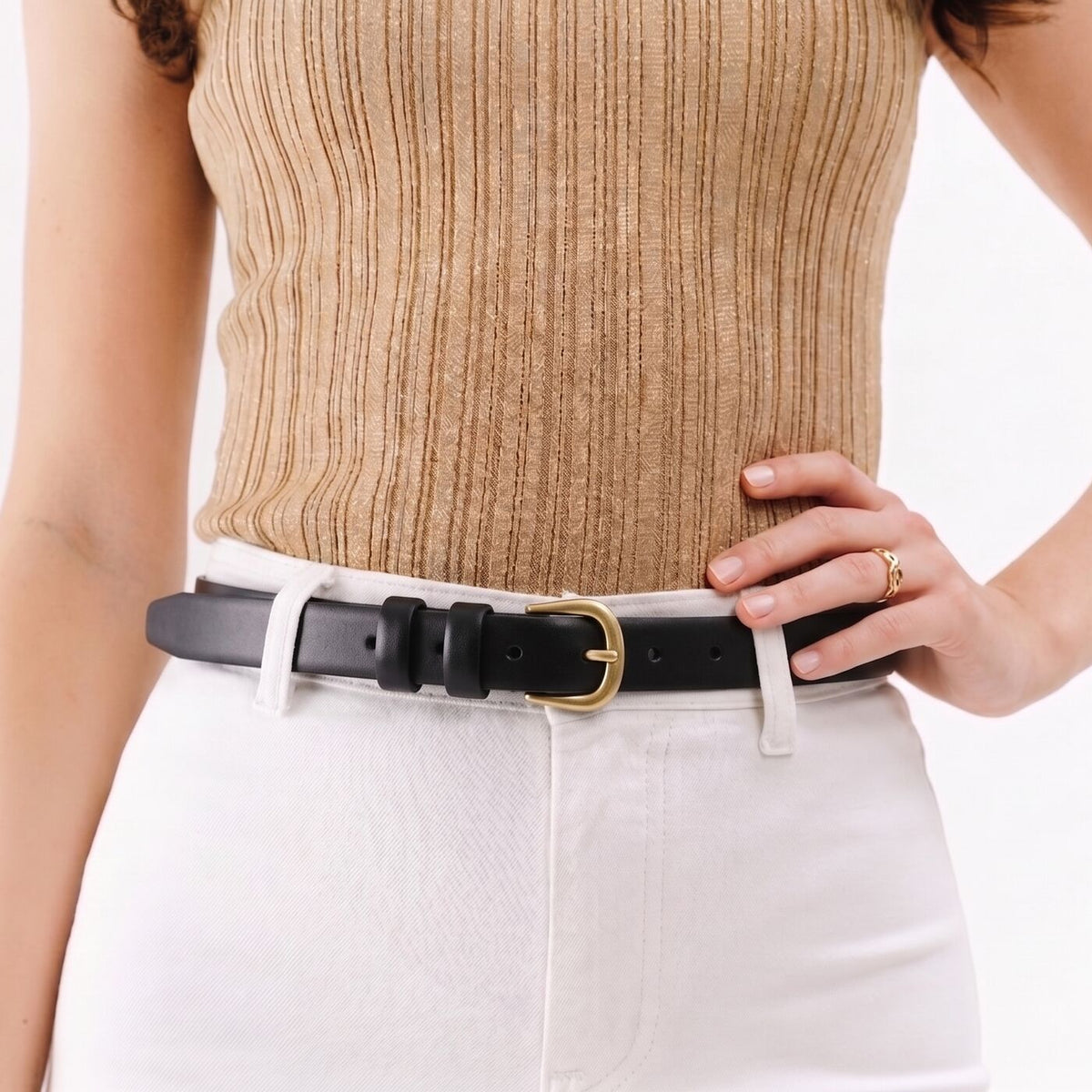 Women's Slim Double Loop Leather Belt - Image 12