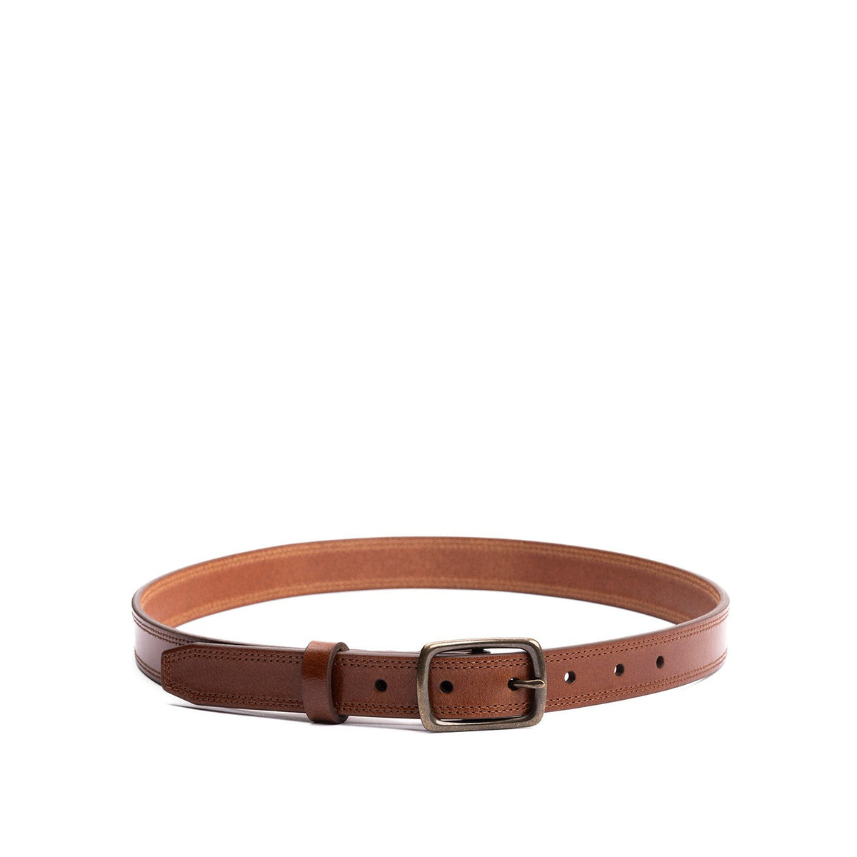 Women's Slim Double Stitch Leather Belt - Amber