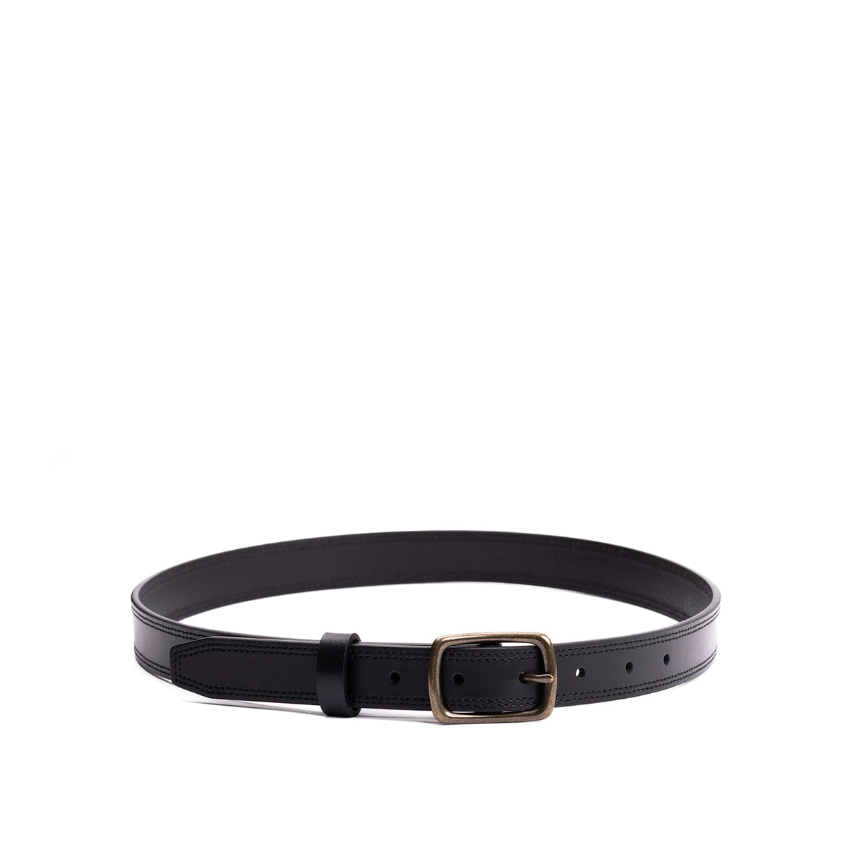 Women's Slim Double Stitch Leather Belt - Black