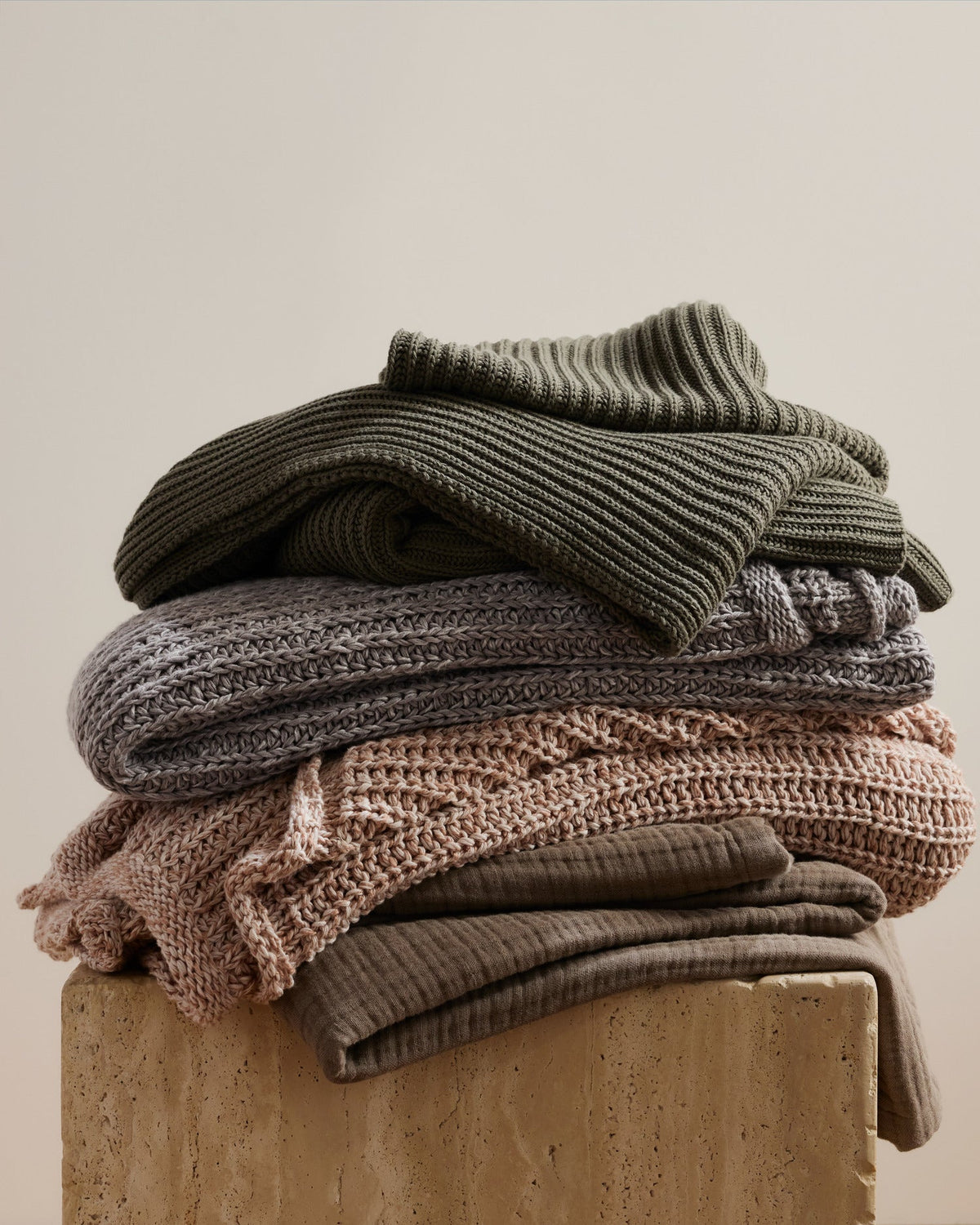 Organic Rib Knit Throw (Thyme) - Image 5
