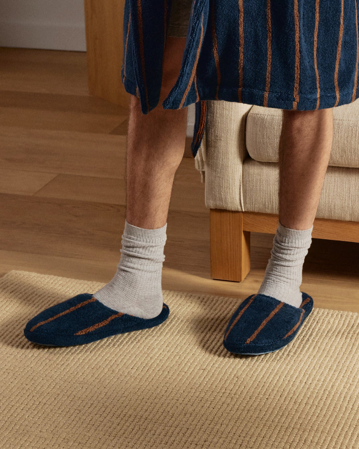 Turkish Cotton Stripe Slippers (Ink with Tobacco) - Image 4