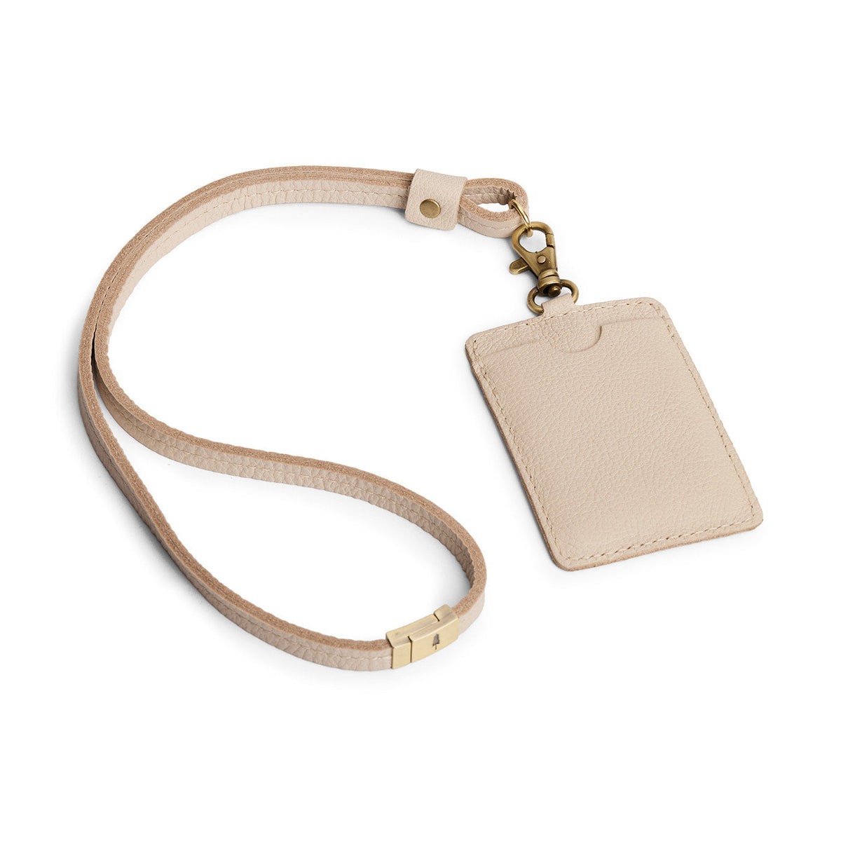 Vertical Lanyard Card Holder - Pebbled Bone